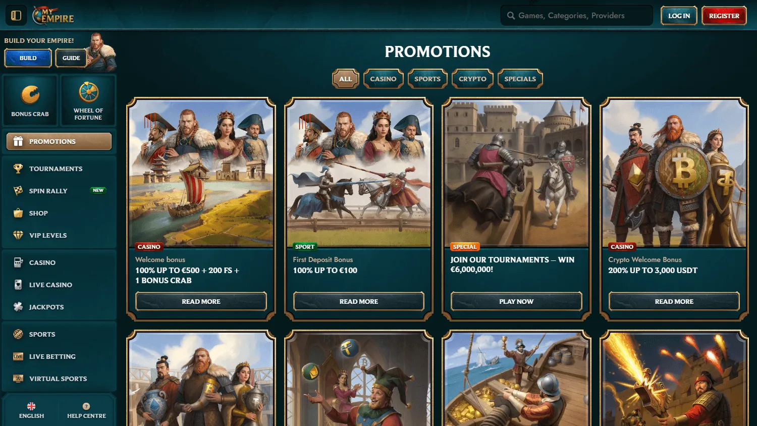 My Empire Casino promotions area on desktop