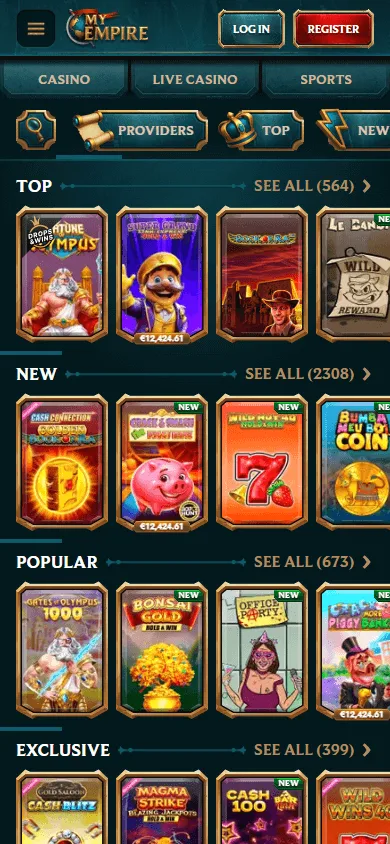 My Empire Casino games area on a mobile device